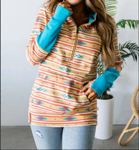 AMPERSAND AVE South-West Sunrise Half Zip Sweatshirt in mustard aztec - women's top