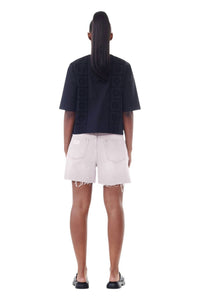 Ganni - Frayed Edge Cotton 5-Pocket Denim Shorts
