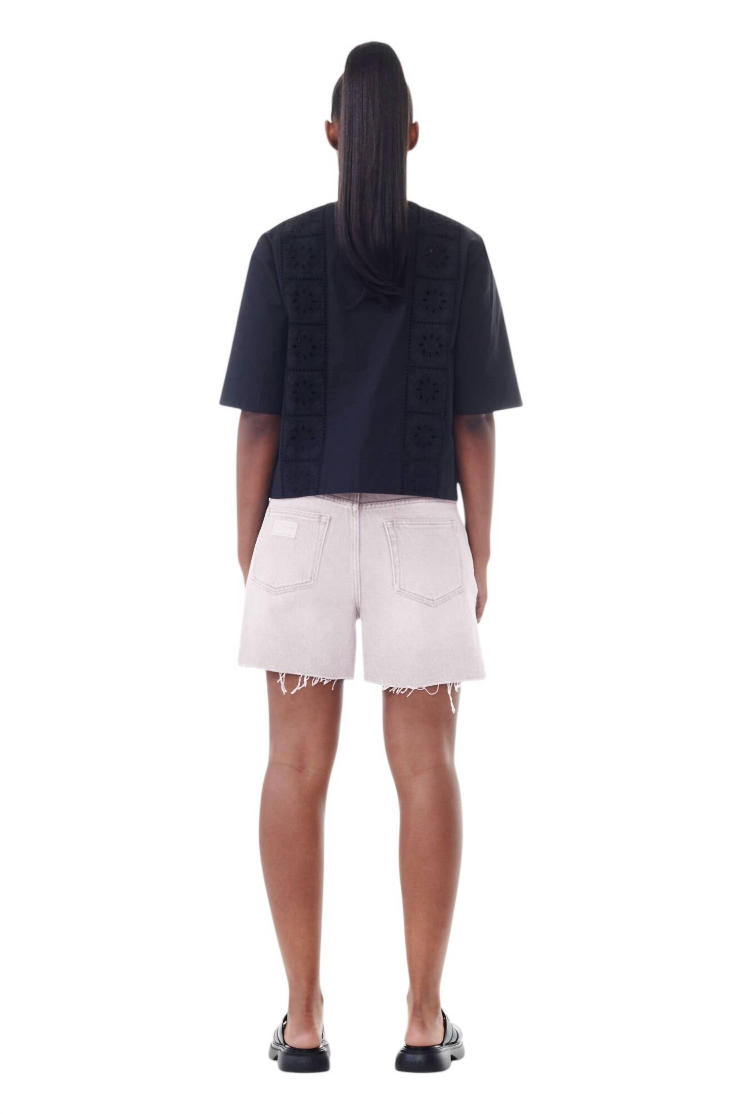 Ganni - Frayed Edge Cotton 5-Pocket Denim Shorts