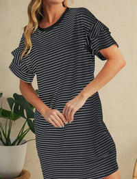 Shewin - Stripe Ruffle T-shirt Mini Dress