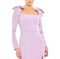 MAC DUGGAL Bow Shoulder Long Sleeve Gown in lilac - women's dress - alternate view