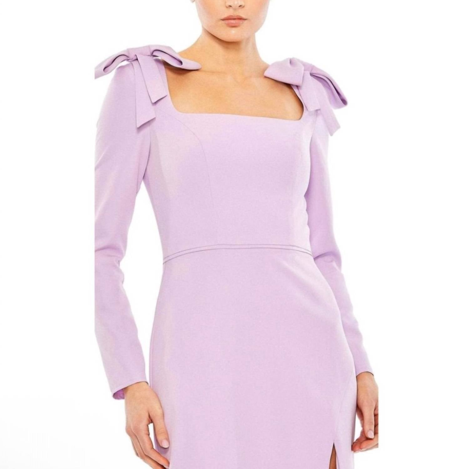 MAC DUGGAL Bow Shoulder Long Sleeve Gown in lilac - women's dress - alternate view