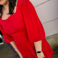 Apricot - Square Neck Puff Sleeve Dress