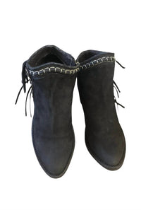 Liberty Black Women's Nubuck Grease Fringe Booties in black - women's shoe - alternate view