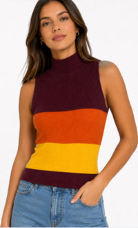 Sanctuary - Colorblock Sleeveless Mock Neck Top