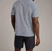 RHONE Commuter Seersucker Camp Collar Shirt in navy stripe - men's t-shirt - detail view