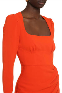 self-portrait Crepe Ruched Midi Dress in orange - women's dress - alternate view