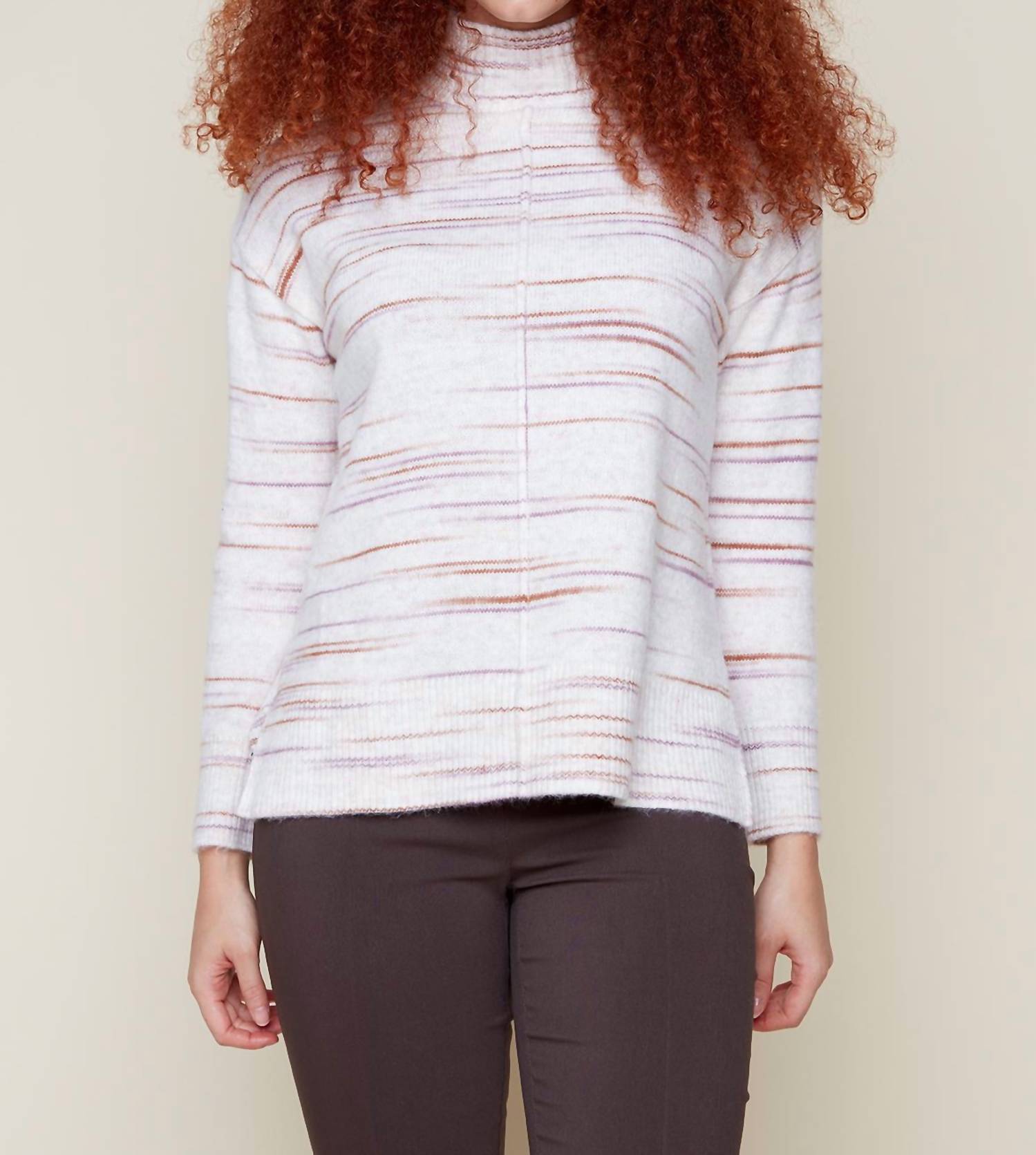 Renuar - Tan Combo Mock neck sweater