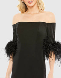 Mac Duggal - Feather Trim Off The Shoulder Column Gown