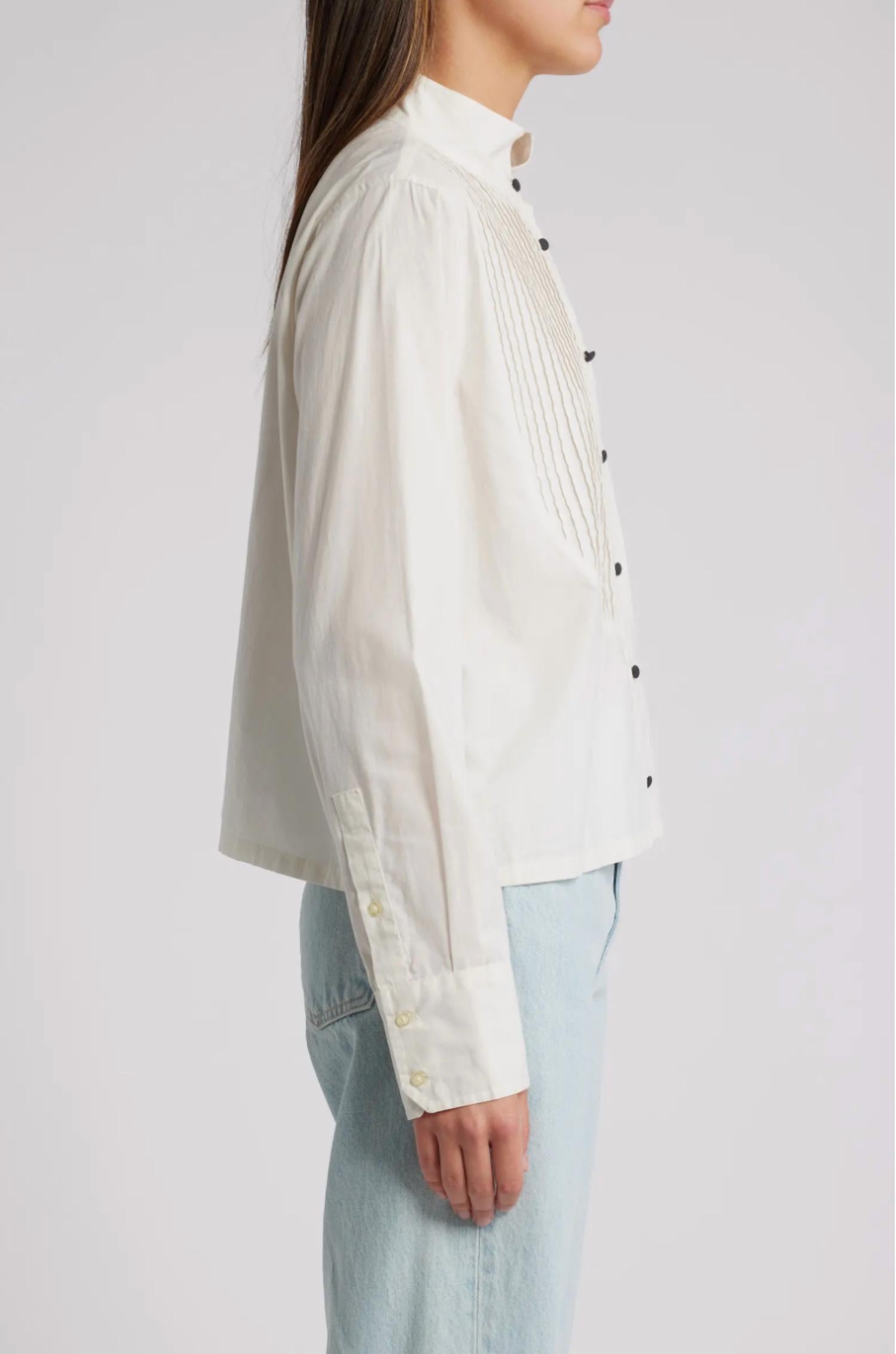 The Great. - Pleated Long Sleeve Tuxedo Top
