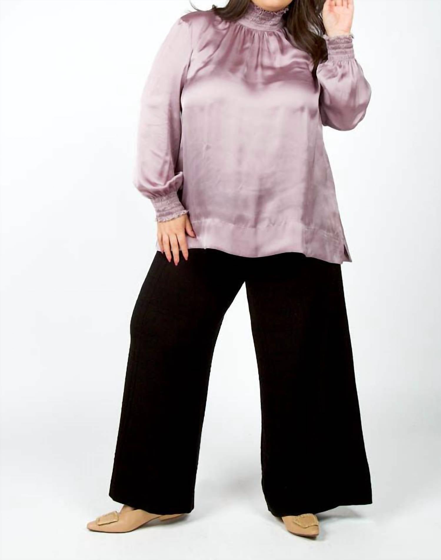 Tricot Chic - Pleated Long Sleeve Top - Plus