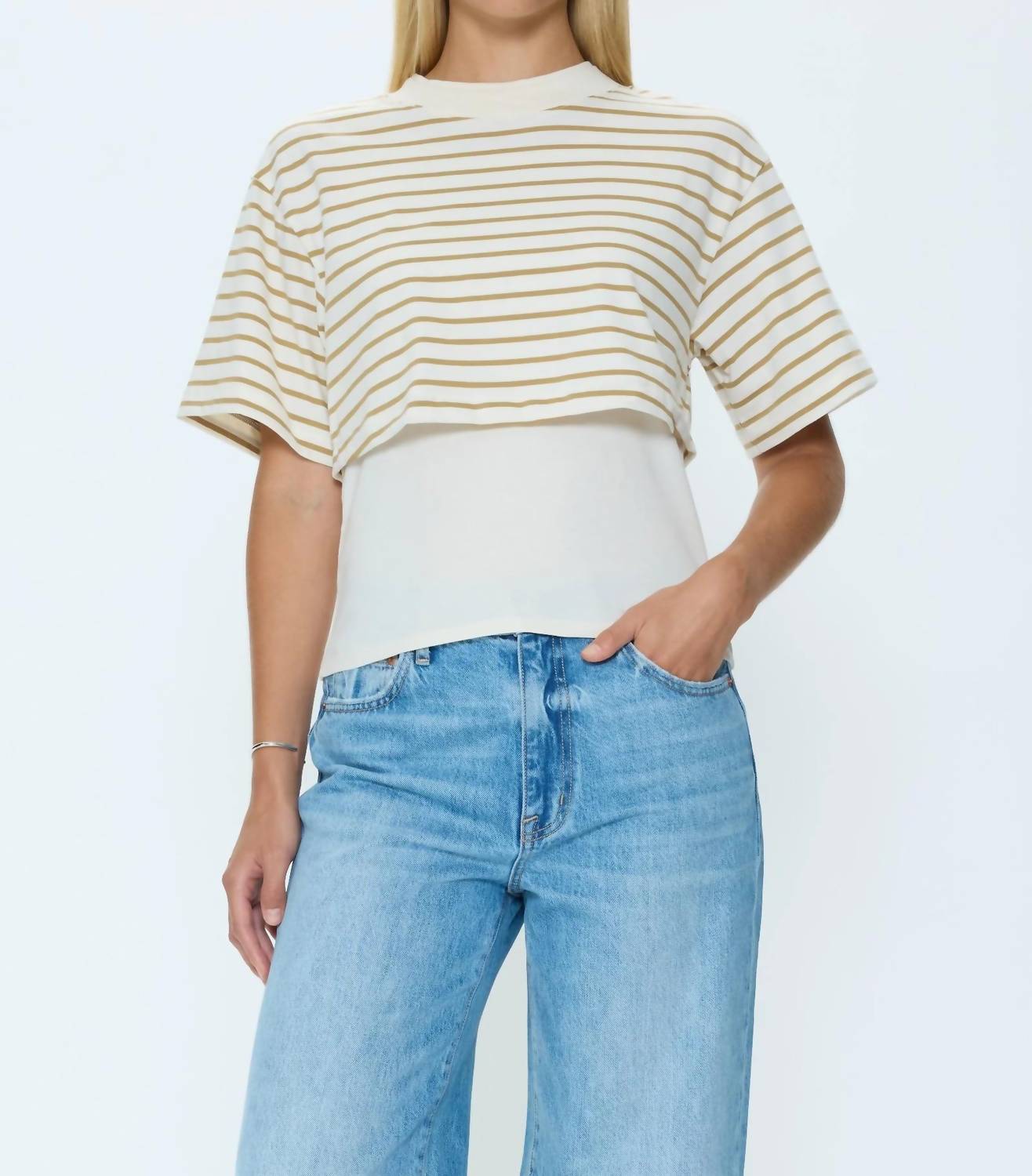 PISTOLA Camryn Striped Layered T-Shirt in white - women's t-shirt