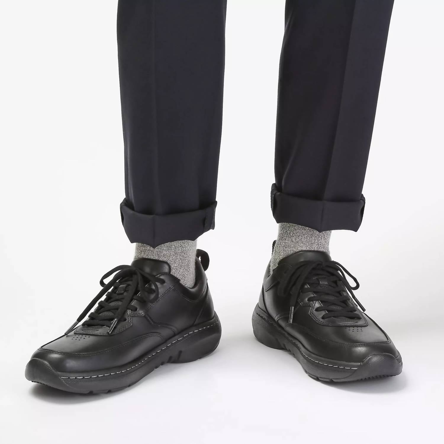 Clarks Men's Lace Sneakers in black leather - men's sneaker - view 4