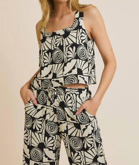 GILLI Cabana Casual Square Neck Top in multi - women's tank top
