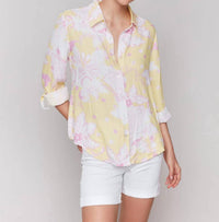 Charlie B - Button Front Top With Tab Sleeve