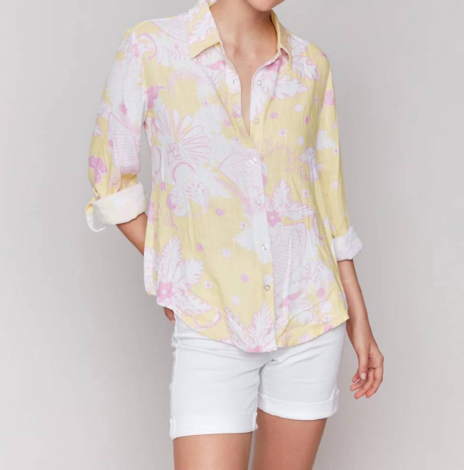 Charlie B - Button Front Top With Tab Sleeve