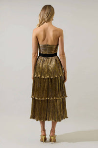 Sugarlips - Katia Metallic Strapless Tiered Midi Dress