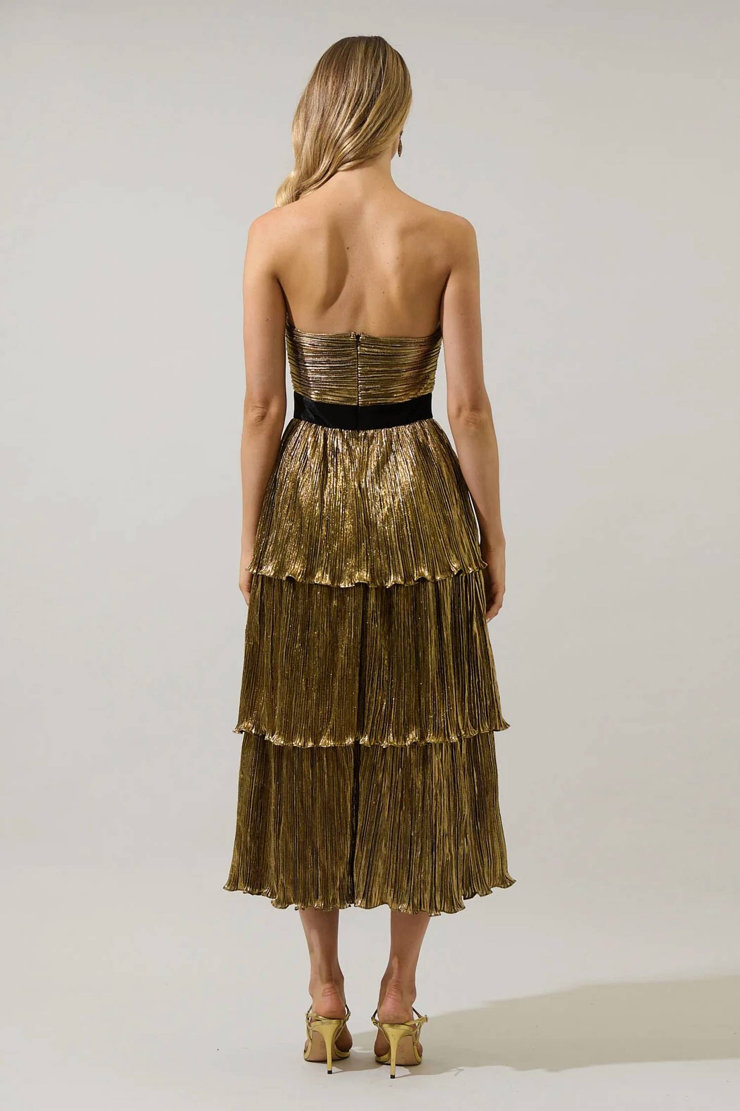 Sugarlips - Katia Metallic Strapless Tiered Midi Dress