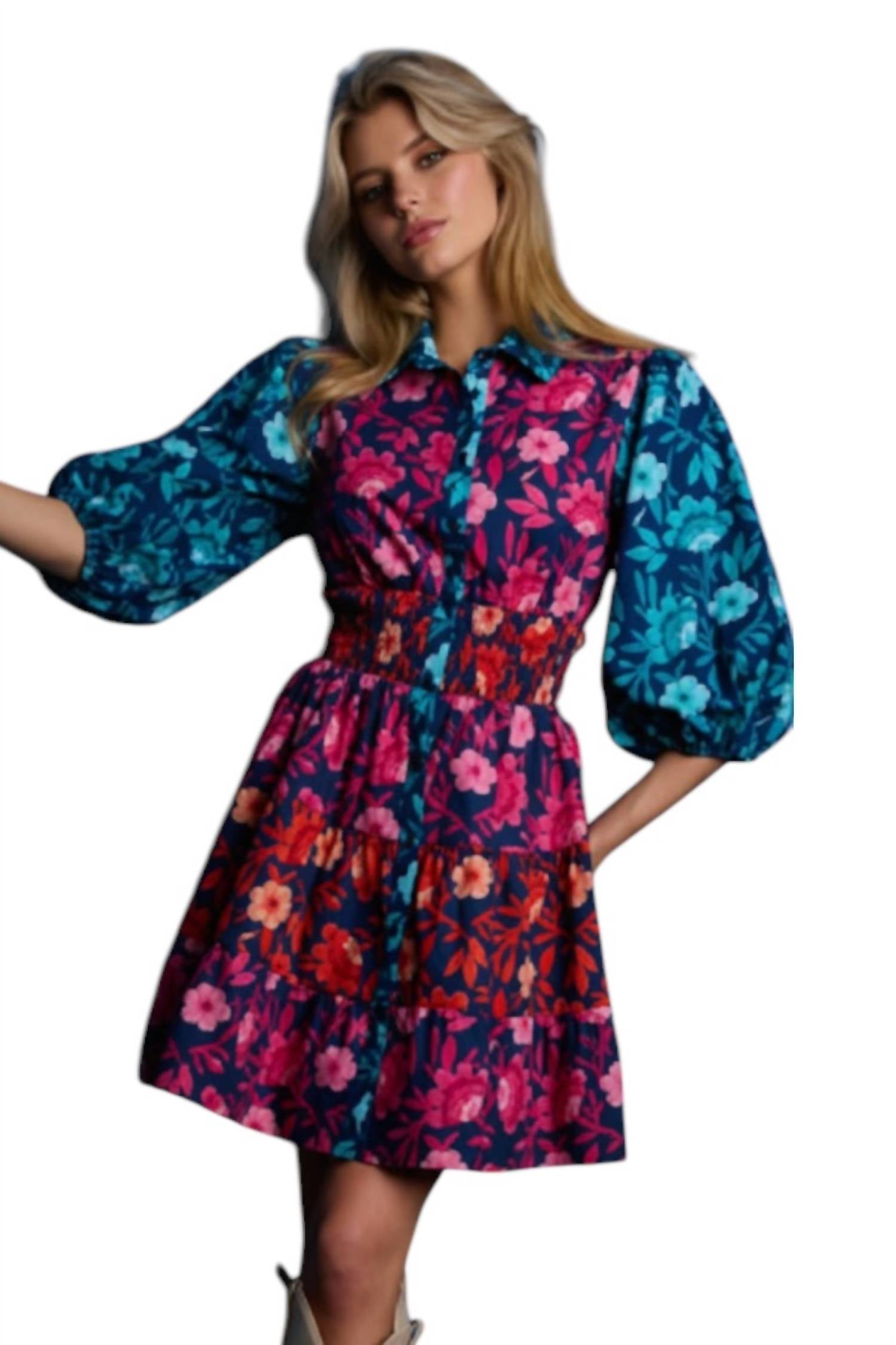 Peach Love - Bold Blooms Poplin Dress