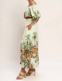 Flying Tomato - Printed Woven Midi Full Skirt