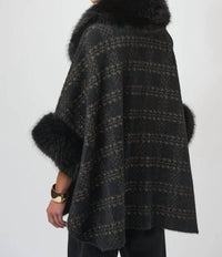 Joseph Ribkoff - Plaid Print Faux Fur Poncho
