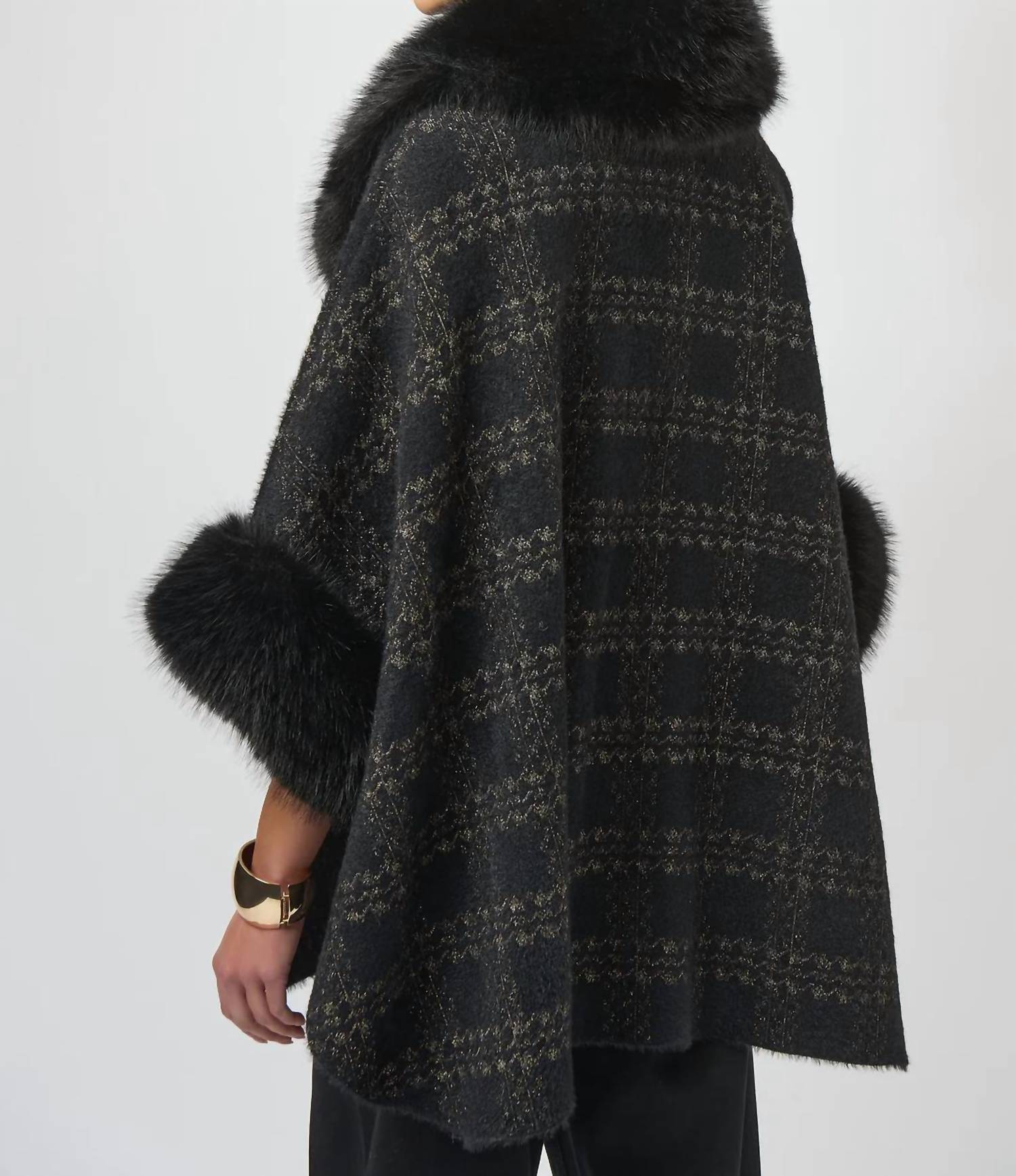 Joseph Ribkoff - Plaid Print Faux Fur Poncho