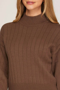 She + Sky - Long Sleeve Mock Neck Sweater Top