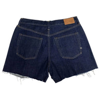 AE77 WomensCotton Rough Hem Jort Denim Jean Shorts in blue - women's shorts - detail view