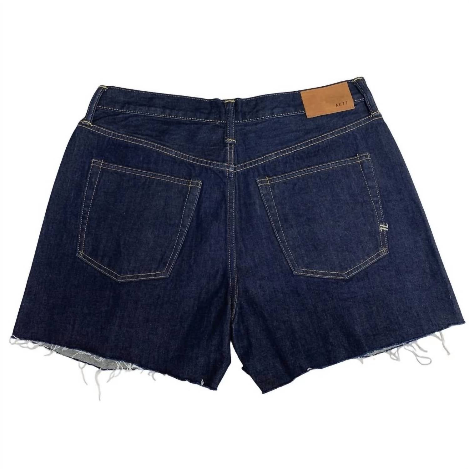AE77 WomensCotton Rough Hem Jort Denim Jean Shorts in blue - women's shorts - detail view