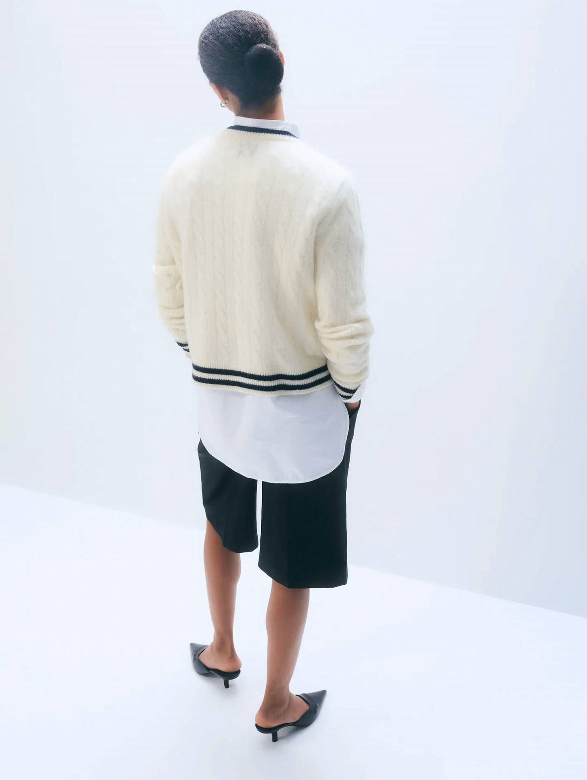 White + Warren - Cashmere Varsity Cable Crew Top