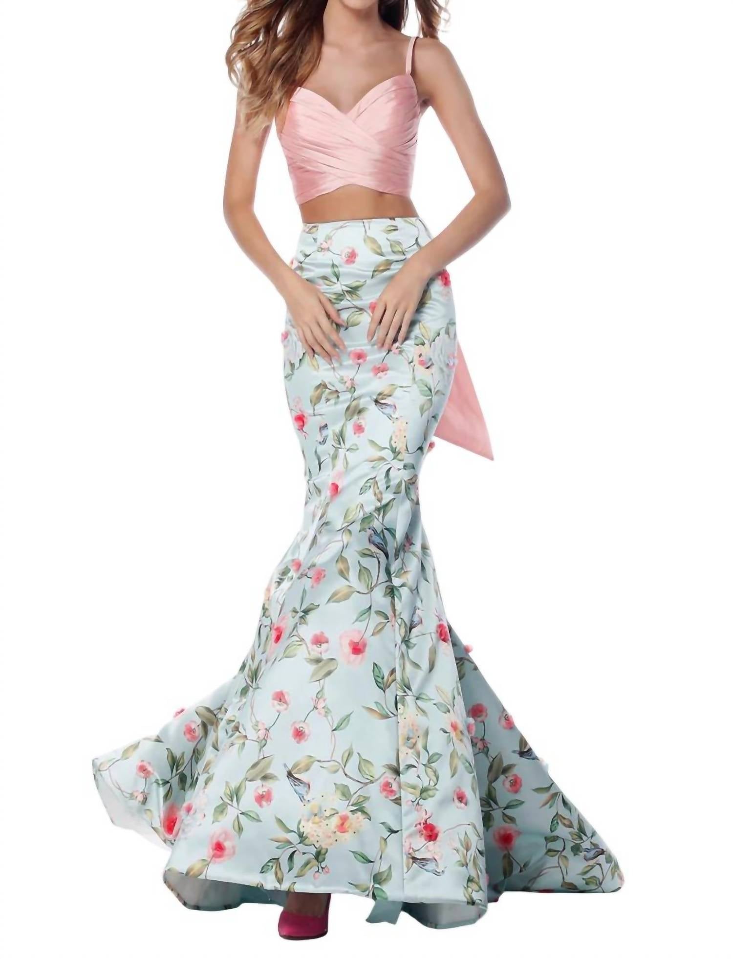 Sherri Hill - Satin Two-Piece Cross Bodice Casual Dress