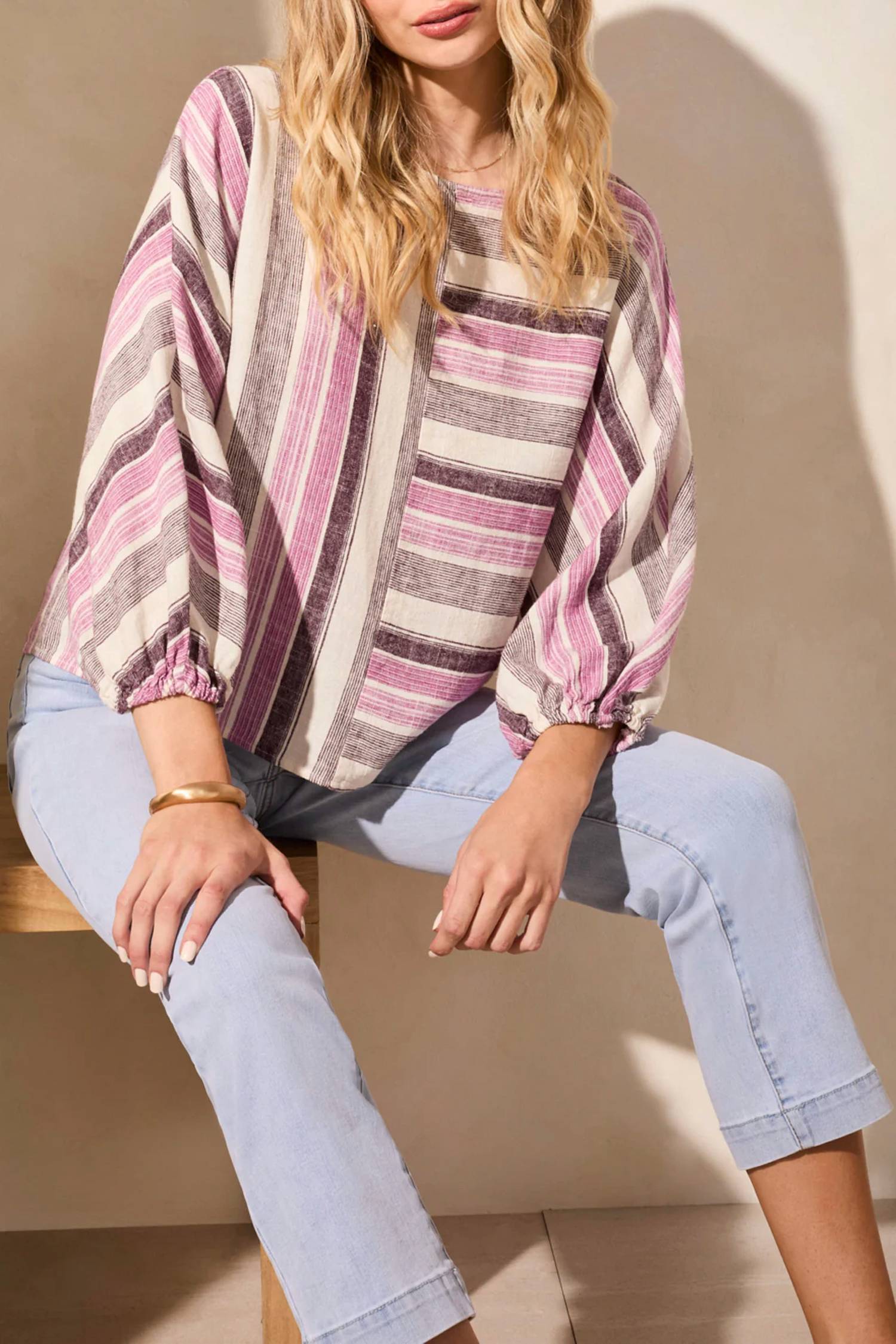 Tribal - Boat Neck Dolman Sleeves Blouse