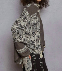 Pol - Printed Contrast Stud Button High Neck Top & Jogger Set