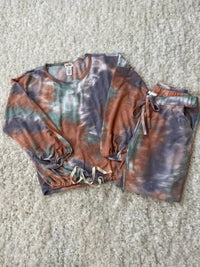 BiBi Women's Tie Dye French Terry Top & Bottom Set in blue marsala - women's sleepwear