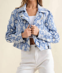 Blue B - Jacquard Aztec Crop Moto Jacket