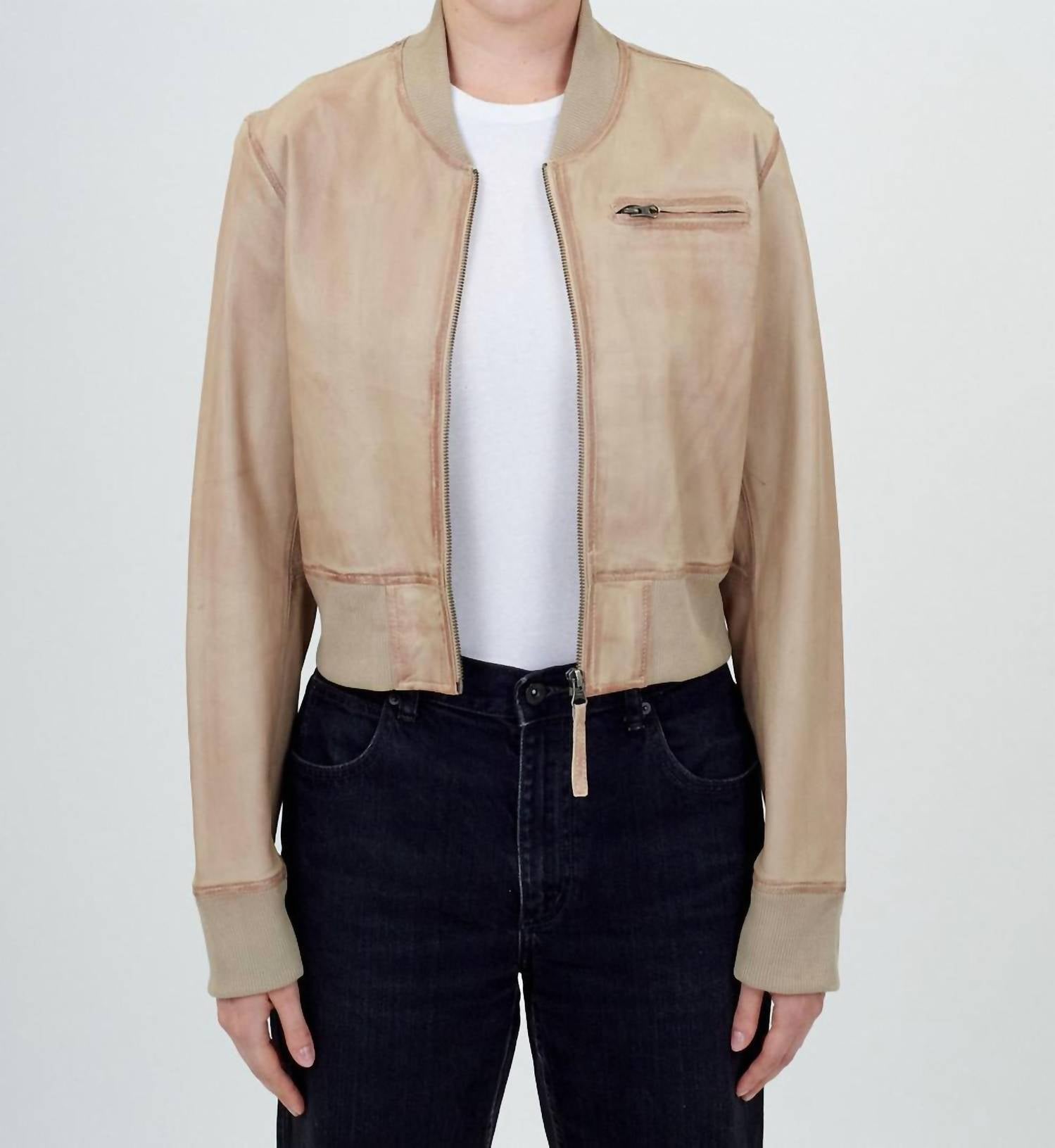 jakett Collins Stonewash Leather Jacket in khaki taupe - women's jacket