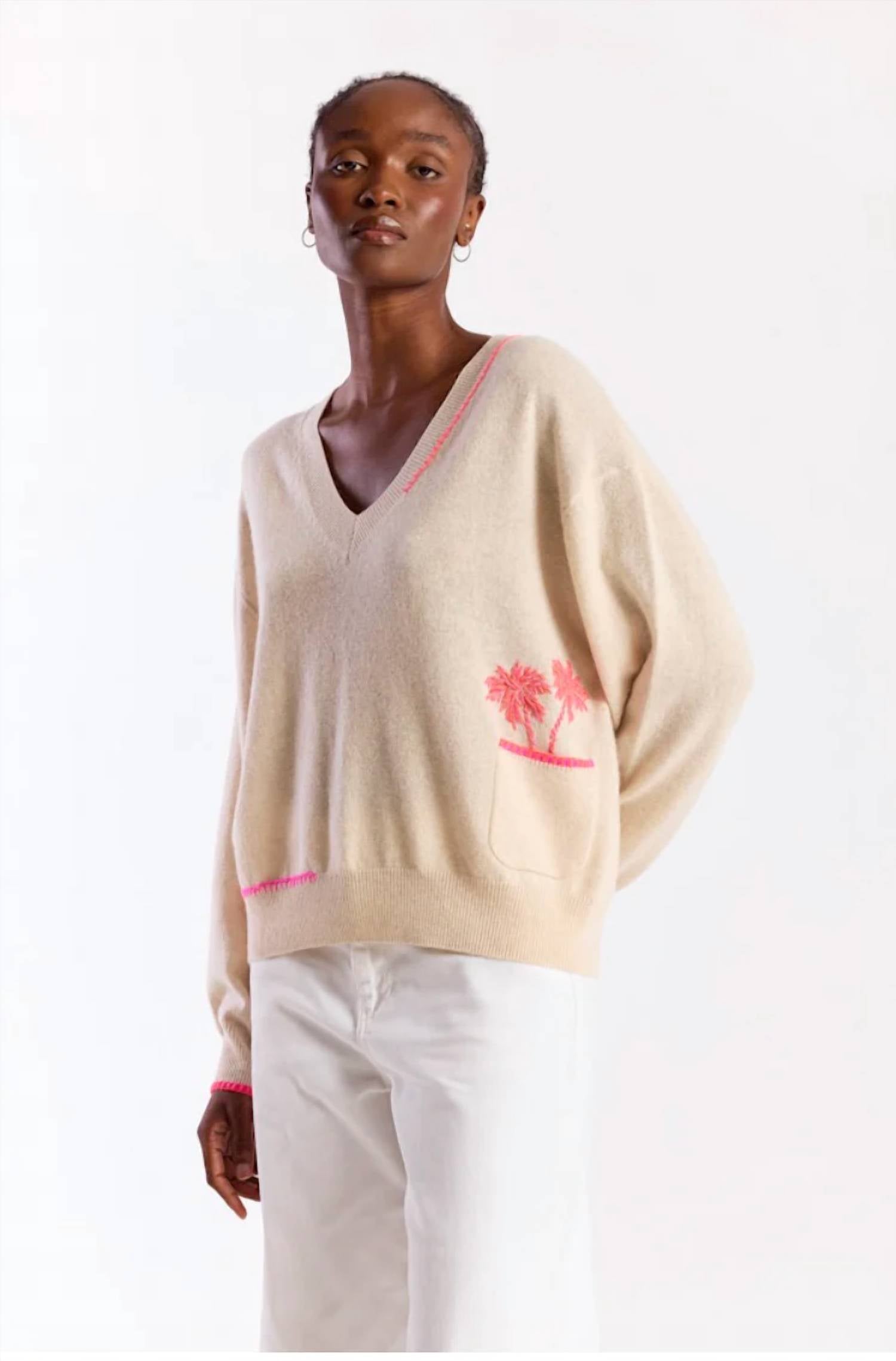 Brodie Cashmere - Palm Pocket V-neck Lace Sweater