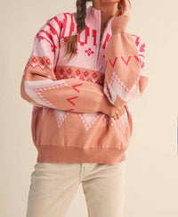 &Merci - Geometric Knit Half Zip Pullover