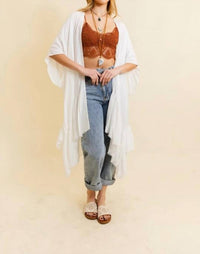 Leto - Ruffle Edge Bohemian Lightweight Flowing Kimono Wrap Cover Up