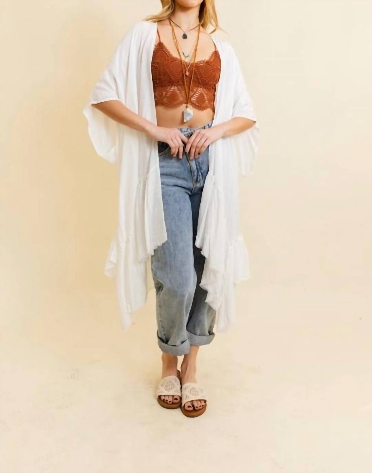 Leto - Ruffle Edge Bohemian Lightweight Flowing Kimono Wrap Cover Up