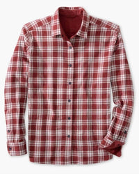 SOUTHERN TIDE Melbourne Reversible Plaid Sportshirt in heather tuscany red - men's shirt - detail view