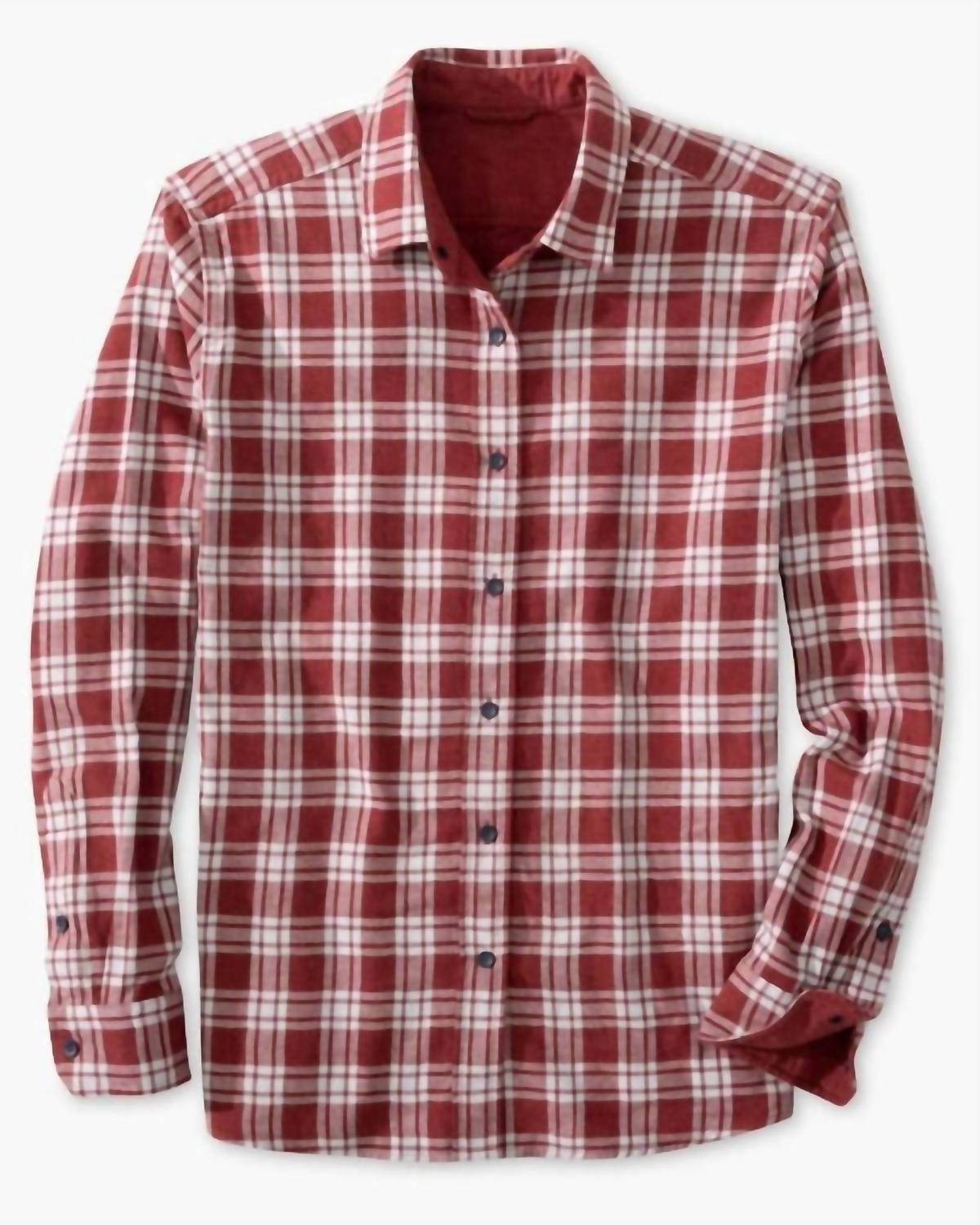 SOUTHERN TIDE Melbourne Reversible Plaid Sportshirt in heather tuscany red - men's shirt - detail view