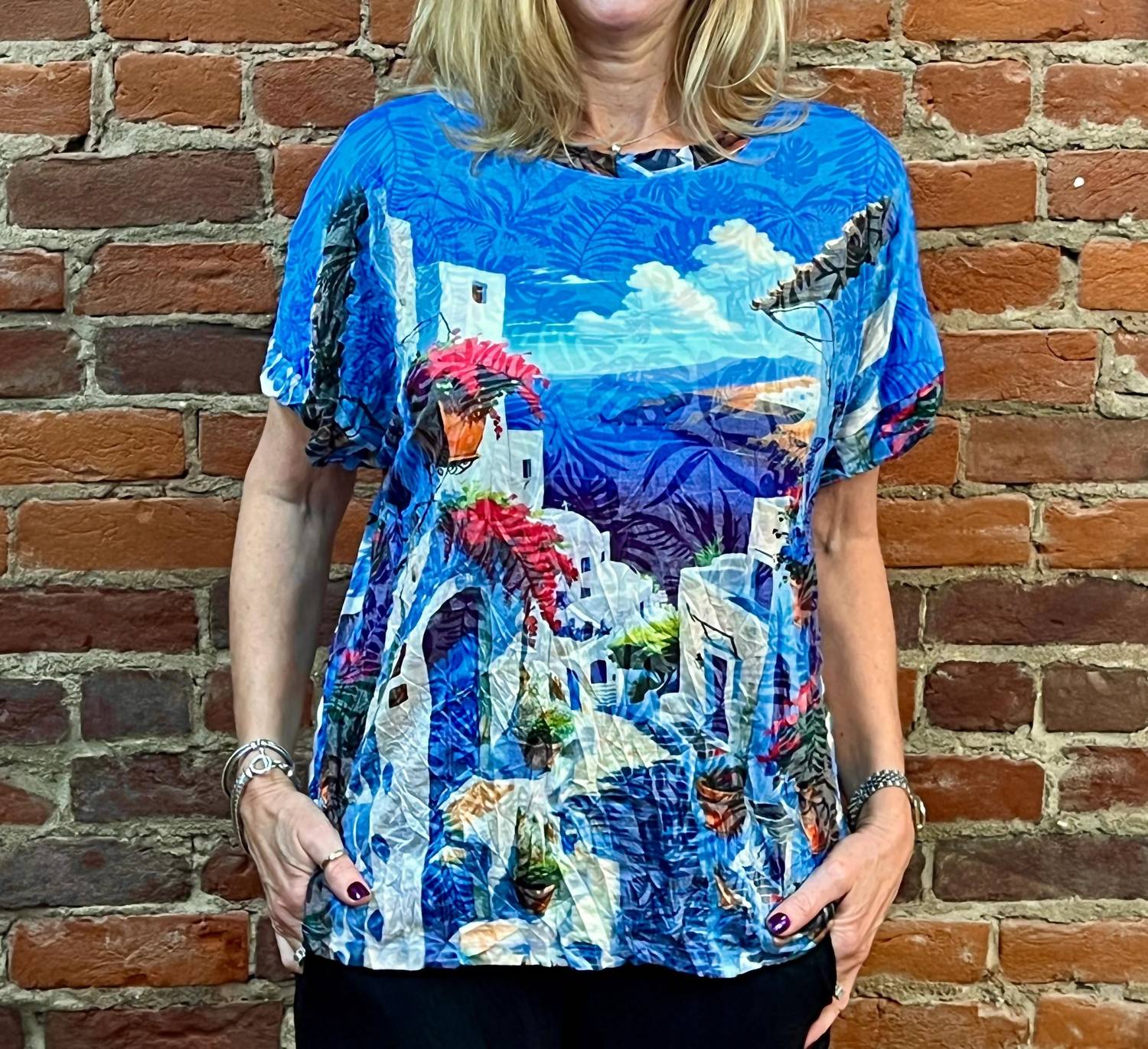 Shana Apparel - Santorini Crinkle Dolman Sleeve Tee
