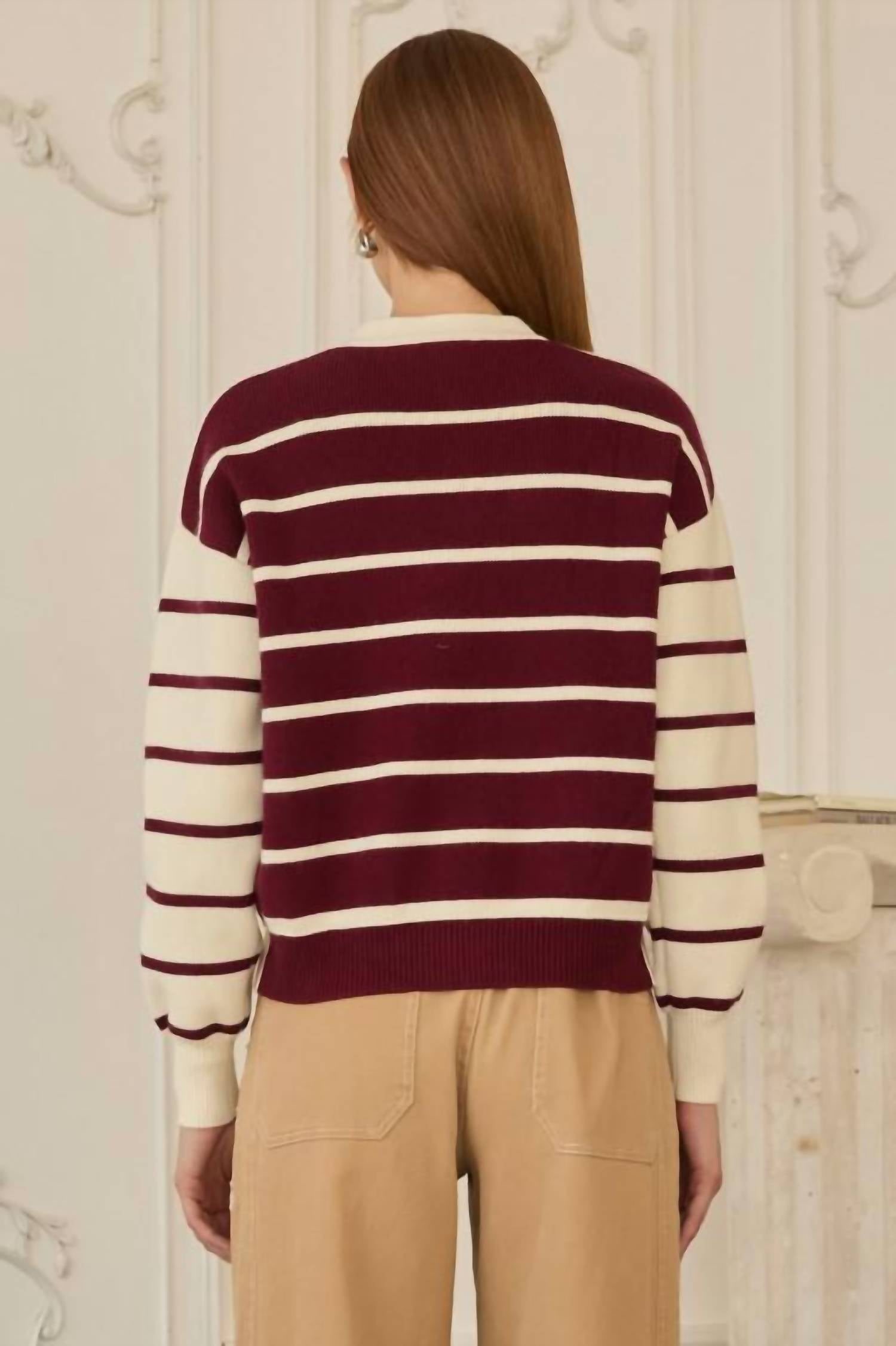 She + Sky - Stripe V-neck Cardigan