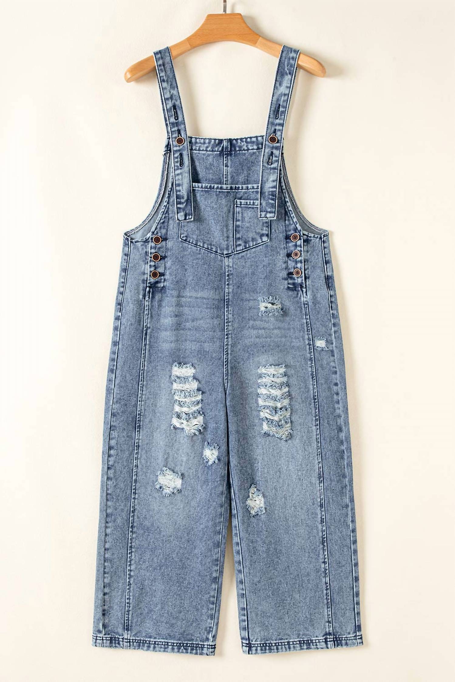 1 the Woman Distressed Pocketed Wide Leg Capri Denim Overall in stone blue - women's pants - view 5