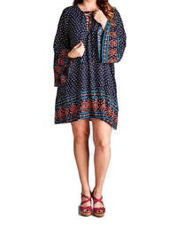 Velzera - Border Print Floral Bohemian Mini Dress