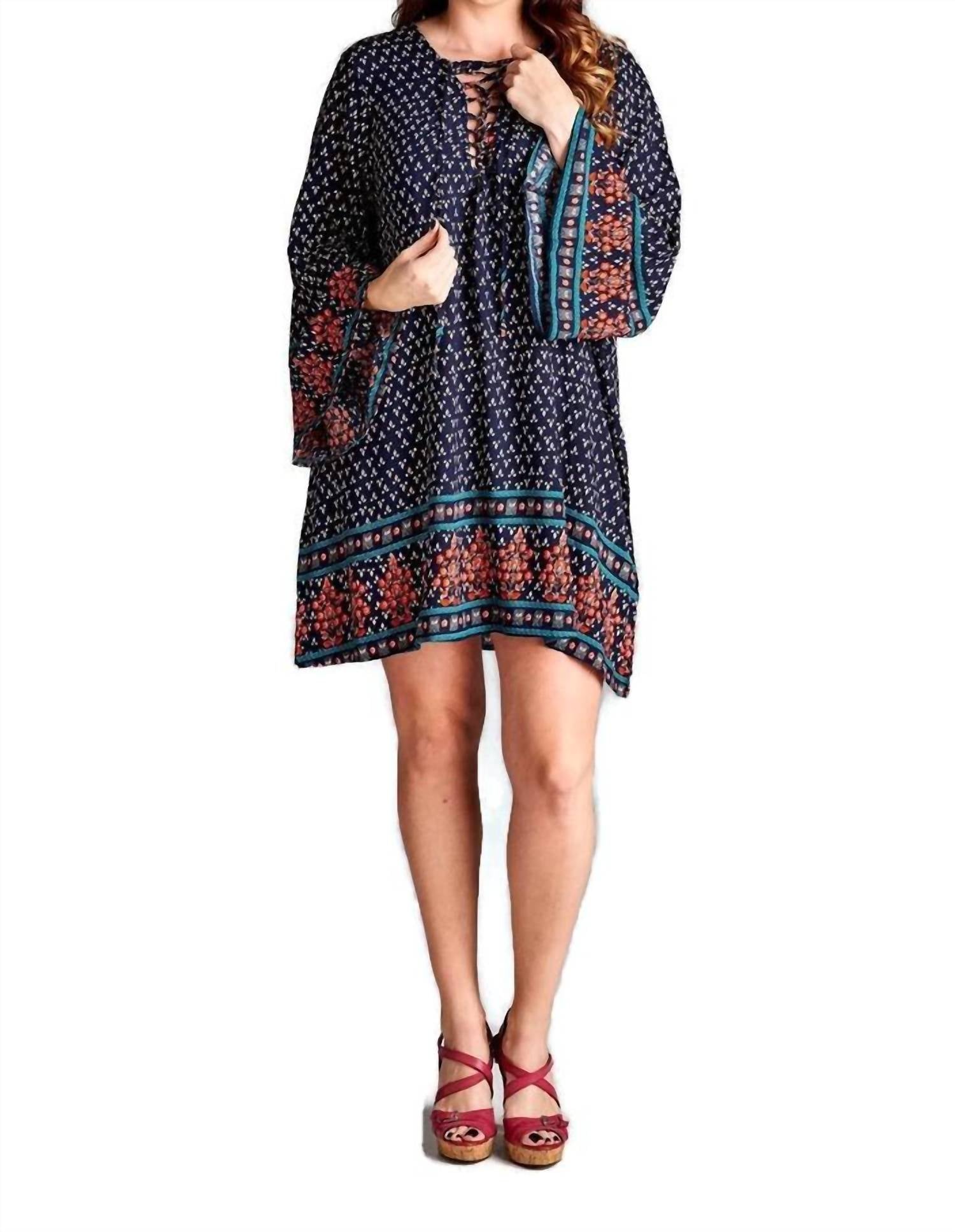 Velzera - Border Print Floral Bohemian Mini Dress