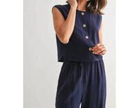 Fun 2 Fun - Ellison Striped Sleeveless Button Down Vest