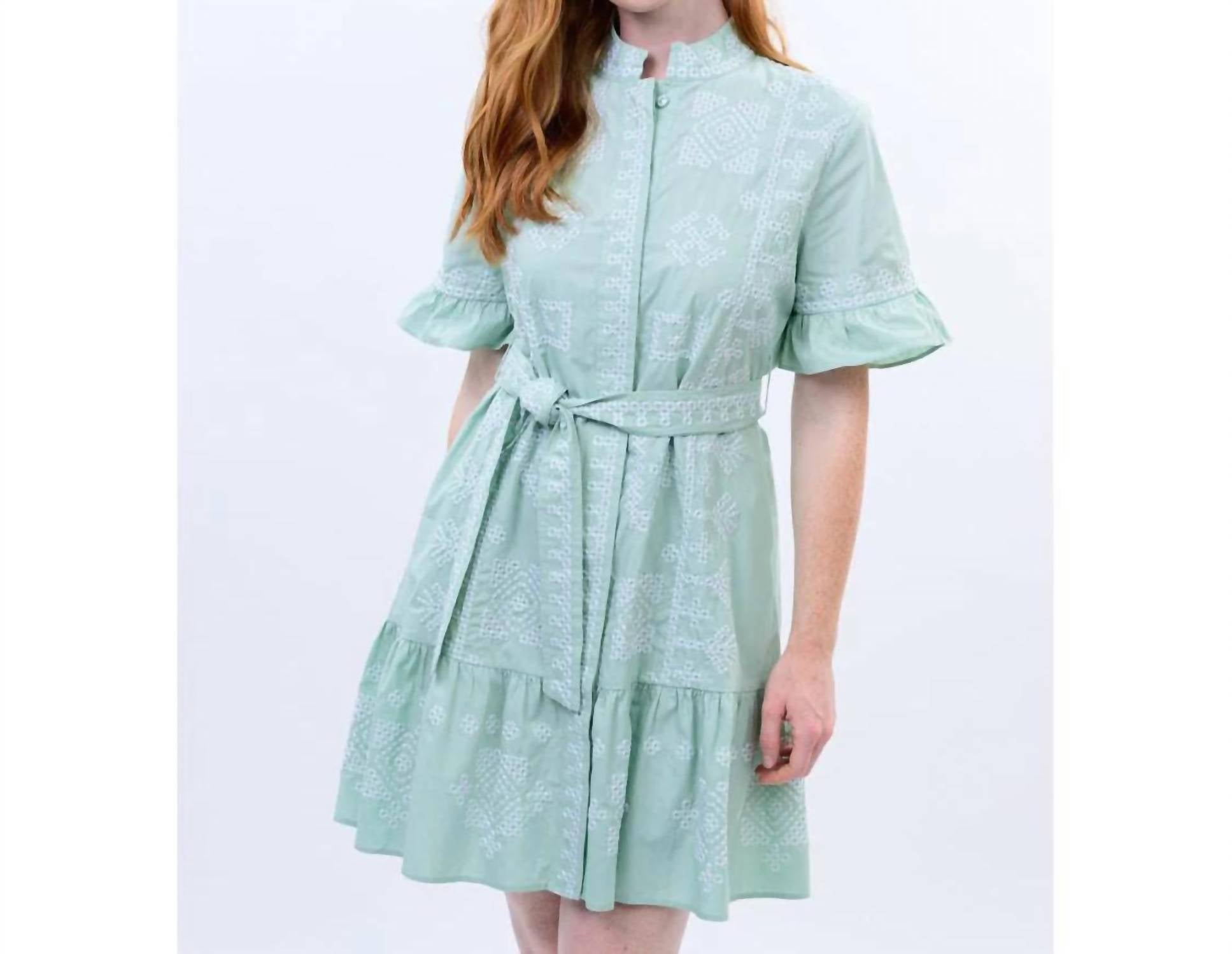 Ivy Jane Cross Stitched Dress in green - women's dress - alternate view