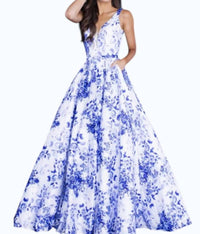 Jovani - V-neck Satin Ball Gown